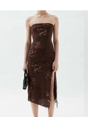 Urban Outfitters Brown Floral Strapless Maxi Dress